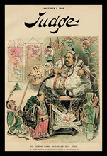 Judge Magazine: Ah Cleveland Worships his Joss 1888