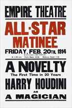 Novelty, the first in 20 years, Harry Houdini as a magician 1914