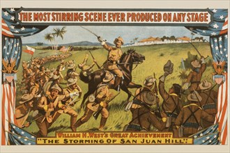 Stage play of Roosevelt Leading charge up San Juan Hill 1898