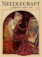 Medieval Girl sews a tapestry 1929