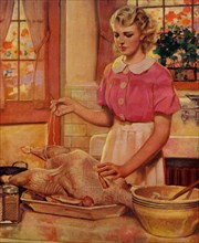 Young Mother Sews up a Turkey 1936