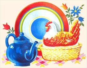 Chicken Casserole Dish and Teapot 1935