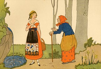 Old Lady Greets a Young Girl in the forest 1910