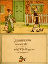 Nattily dressed girl walks her dog 1875