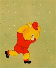 Anthropomorphic Bear Runs in the rain 1900