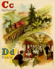 Railroad ABC - C is for Cog Railroad & D for Dining Car 1890