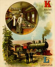 Railroad ABC - K is for Kitchen & Kettle - L is for Locomotive 1890