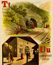 Railroad ABC - Tunnel Telegraph & Track & U is for underground Station 1890