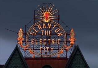 Historic Electric City sign, restored in 2008, shines again. Scranton, Pennsylvania 2006