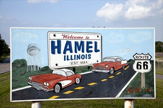 Entrance sign to Hamel, Illinois, Route 66 2006