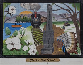 Mural at Cherokee High School, Railroad, Indian & Coon Dog 2010
