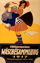Allgemeine Wäschesammlung 1917;  clothing collection. Location in Vienna is given. 1917
