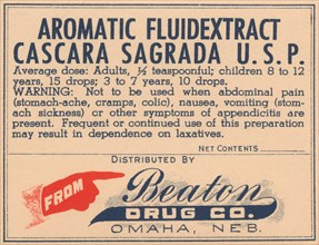 Aromatic Fluid Extract Cascara Sagrada U.S.P. 1920
