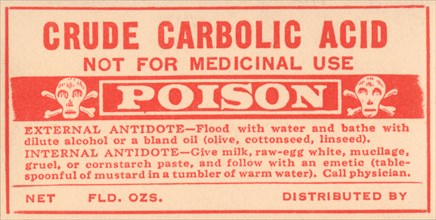 Crude Carbolic Acid - Not For Medicinal Use - Poison 1920