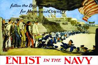 Enlist in the Navy follow the boys in blue for home and country 1914
