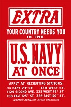 Extra--Your country needs you in the U.S. Navy at once Women's Auxiliary Naval Recruiting 1917