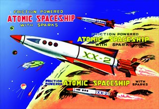 Friction Powered Atomic Spaceship with Sparks 1950
