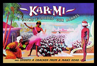 Kar-Mi Swallows a Loaded Gun Barrel and Shoots a Cracker from a Man's Head 1914