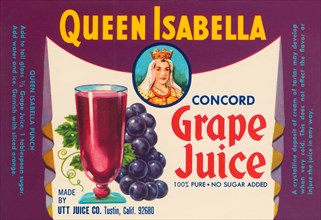 Queen Isabella Concord Grape Juice 1920