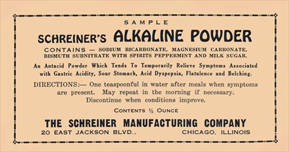 Schreiner's Alkaline Powder 1920