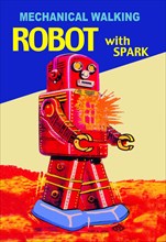 Mechanical Walking Red Robot with Spark
