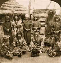 Ainu men the aborigines of Japan, in feast attire, Island of Yezo 1906