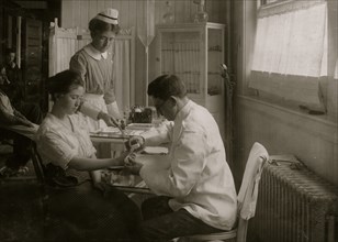 Bandage on injured finger in Hospital. Hood Rubber Co., Cambridge. 1917