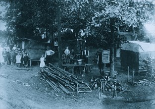 Typical cooking and eating quarters of berry pickers.  1910