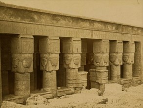 Upper level of temple dedicated to Hathor, located in Dendara, Egypt. 1880