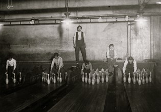 1:00 A.M. Pin boys working in Subway Bowling Alleys 1910