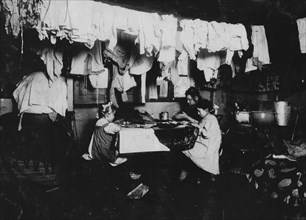 Ceru family In this dirty attic home with a dog and a cat adding to the other filth that accumulates, these three make artificial leaves. 1912