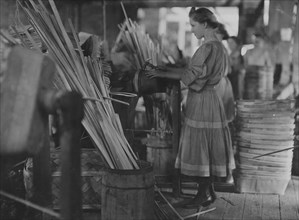 A Basket Factory, Evansville, Ind. Girls Making Melon Baskets.  1908