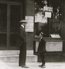 A.D.T. Boy, 13 years old. One and one-half years at it. Works from noon to 10:30 P.M. Said he "carries notes, etc." 1910