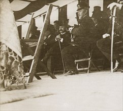 Admiral Togo seated in a tent with government officials 1905