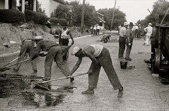 African American & white workers Repairing Route 40, central Ohio 1935
