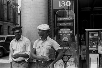 African American at Bus station, Marion, Ohio 1935