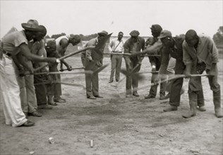 African American convicts working with shovels 1934