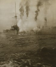An American cruiser firing its guns in salute  1905