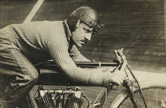 Andre Grapperon, motorcyclist from Paris, France, on motorcycle.