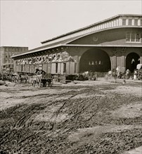 Atlanta, Ga. Boxcars with refugees at railroad depot 1864