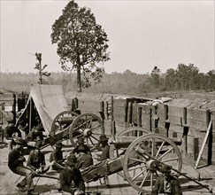 Atlanta, Ga. Federal soldiers relaxing by guns of captured fort 1864