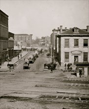 Atlanta, Ga. Northward view across the tracks on Whitehall Street, with wagon train 1864