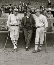 Babe Ruth & Jack Bentley in Giants uniforms for exhibition game; Jack Dunn in middle (baseball)] 1923
