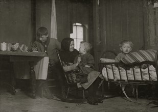 Bad housing and congestion. the kitchen and living-room of Polish Child 1912
