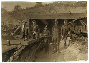 Bank Boss (on right) Brake Boy (in centre) Laura Mine, Red Star, W. Va.  1908