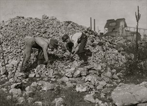 Boys cull "waste" from the zinc ore on the "dumps."  1908