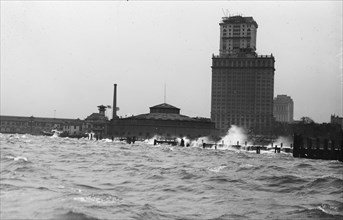 Battery in New York, Manhattan Buffeted by Ocean Waves