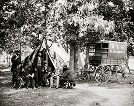 Bealeton, Va. Group at tent and wagon of the New York Herald 1863