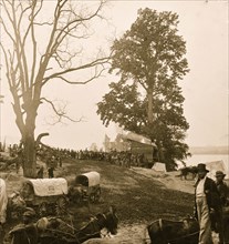 Belle Plain, Va. Wagons of the Sanitary Commission and a crowd at the landing 1864