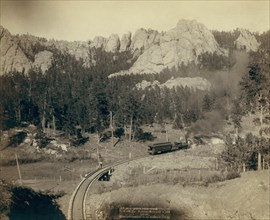 "Horse Shoe Curve." On Burlington and Missouri River Railway. Buckhorn Mountains in background 1890